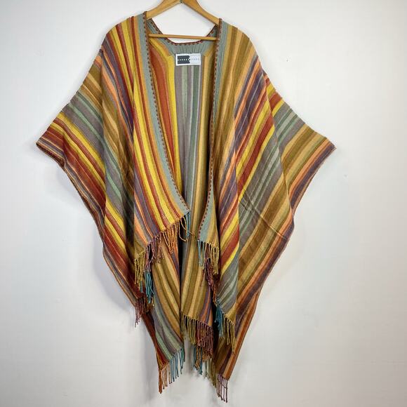 Rhonda Stark Southwestern Italian Acrylic Carnival Stripe Fringe Serape Shawl OS - Picture 1 of 10